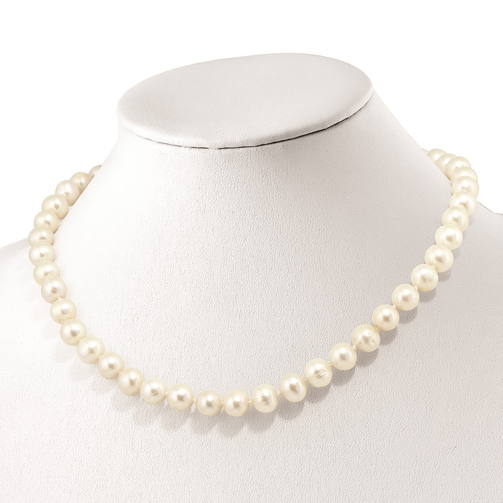 Sterling Silver 9-10mm White Cultured Pearl and CZ Clasp Adjustable Necklace 18"