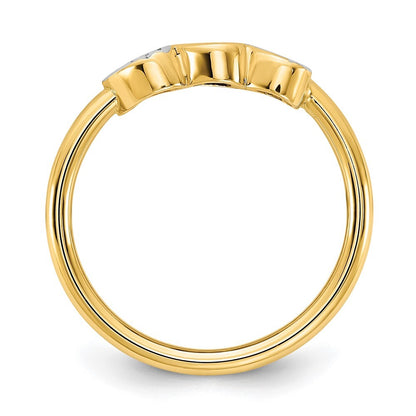 14K Yellow Gold & White Rhodium Diamond-Cut Hearts Ring Size 7