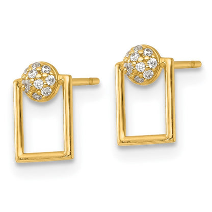 14k Yellow Gold Polished Cubic Zirconia Rectangular Stud Earrings