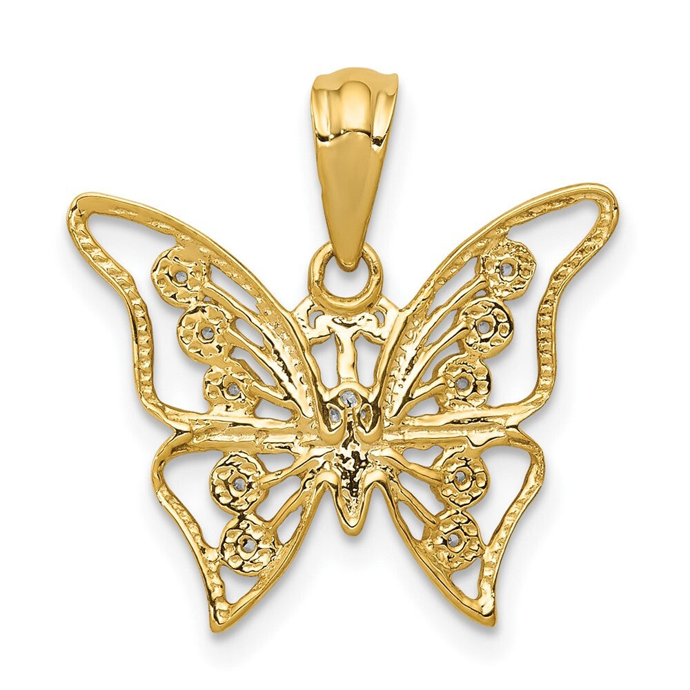 14k Yellow Gold and Rhodium Diamond Butterfly Pendant for Women