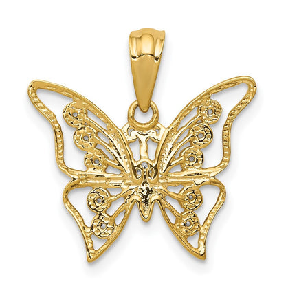14k Yellow Gold and Rhodium Diamond Butterfly Pendant for Women