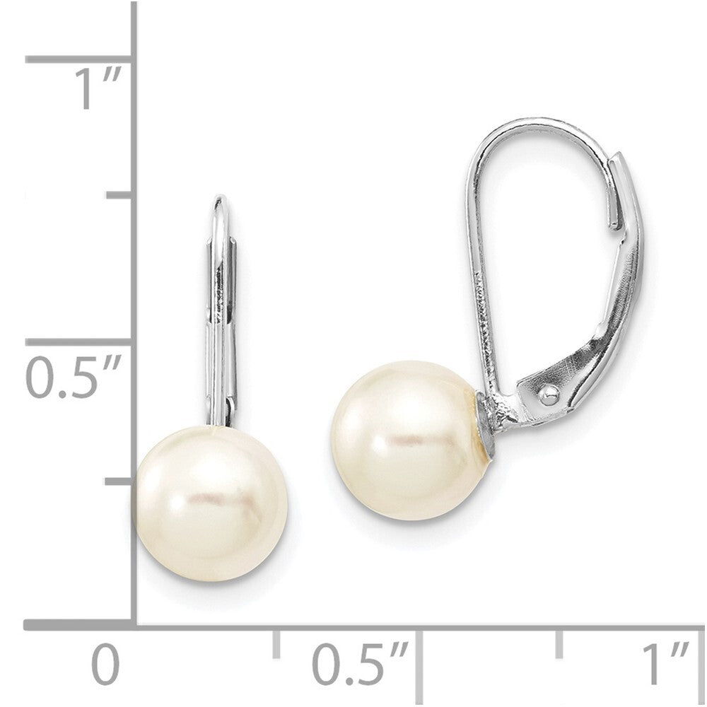 14k White Gold 7-8mm Akoya Saltwater Cultured Pearl Leverback Earrings
