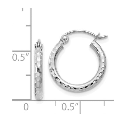 14k White Gold Diamond-cut 2mm Round Tube Hoop Earrings Gift for Women