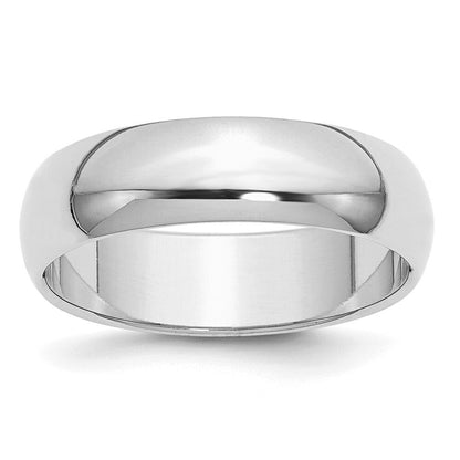 Sterling Silver Rhodium-plated 6mm Half-Round Band Ring