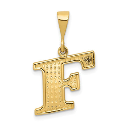 14k Yellow Gold Textured Initial F Charm Pendant for Women