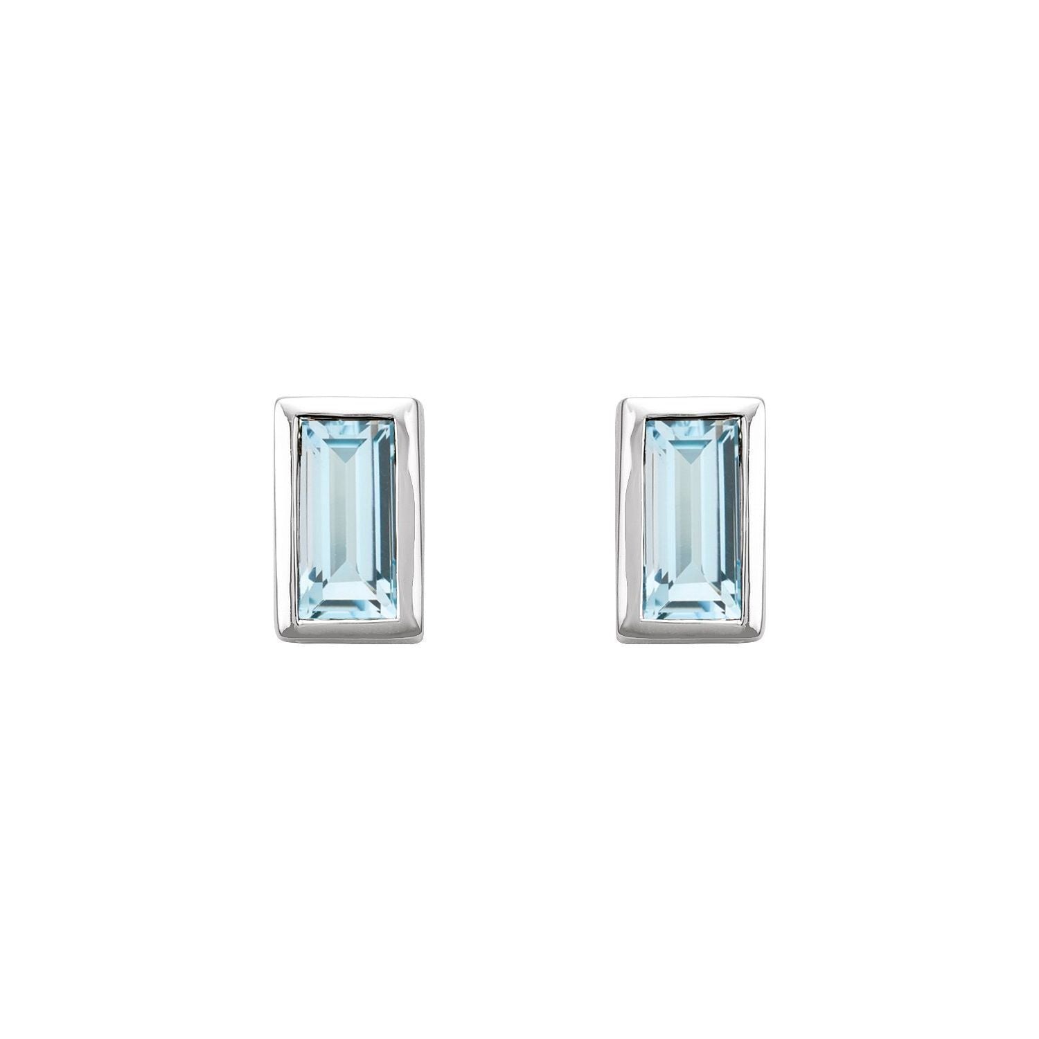 Gift for Mothers Sterling Silver Natural Sky Blue Topaz Bezel-Set Stud Earrings