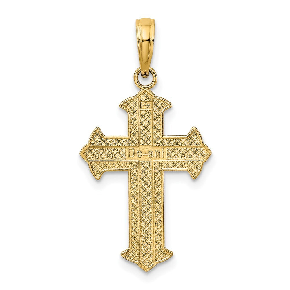 14k Yellow Gold w Rhodium Diamond-Cut Cross Charm