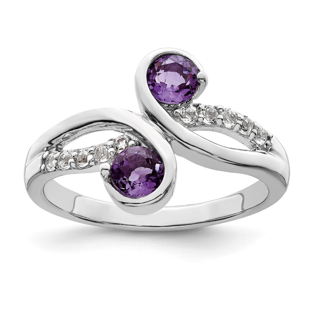 SterlingSilver Rhod-plated .6t.w. Amethyst & White Topaz Swirl Ring Size 6