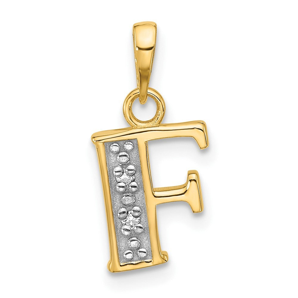 14k Yellow Gold with Rhodium Diamond Letter F Initial Pendant