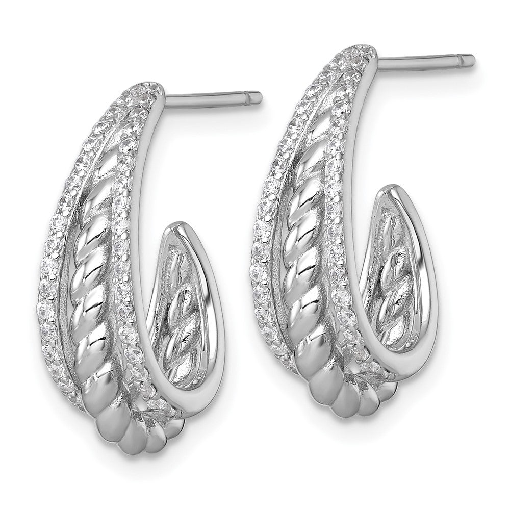 Sterling Silver Polished and Twisted CZ Triple J-Hoop Earrings