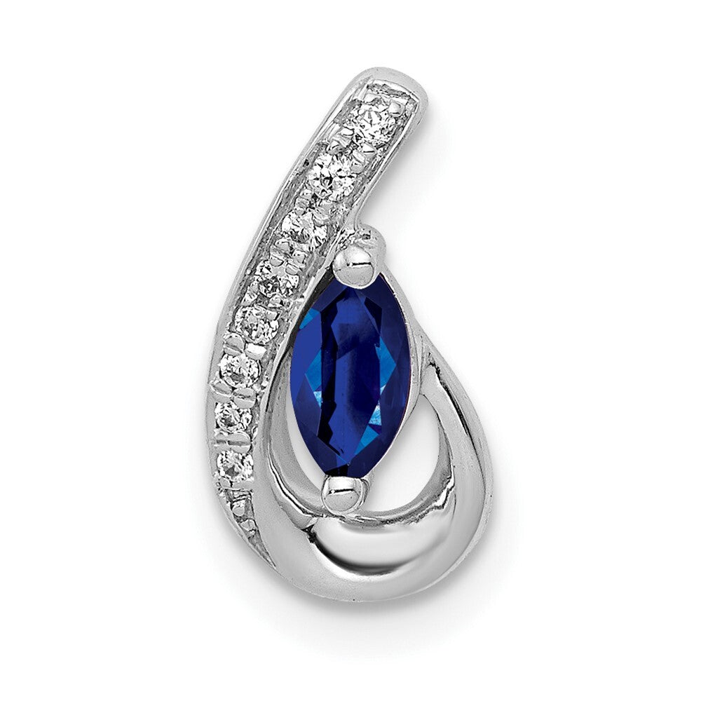 14k White Gold Diamond and .28 Sapphire Teardrop Slide Pendant for Women
