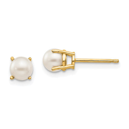 14k Yellow Gold 4.5mm Round June/FW Cultured Pearl Stud Earrings Gift for Women
