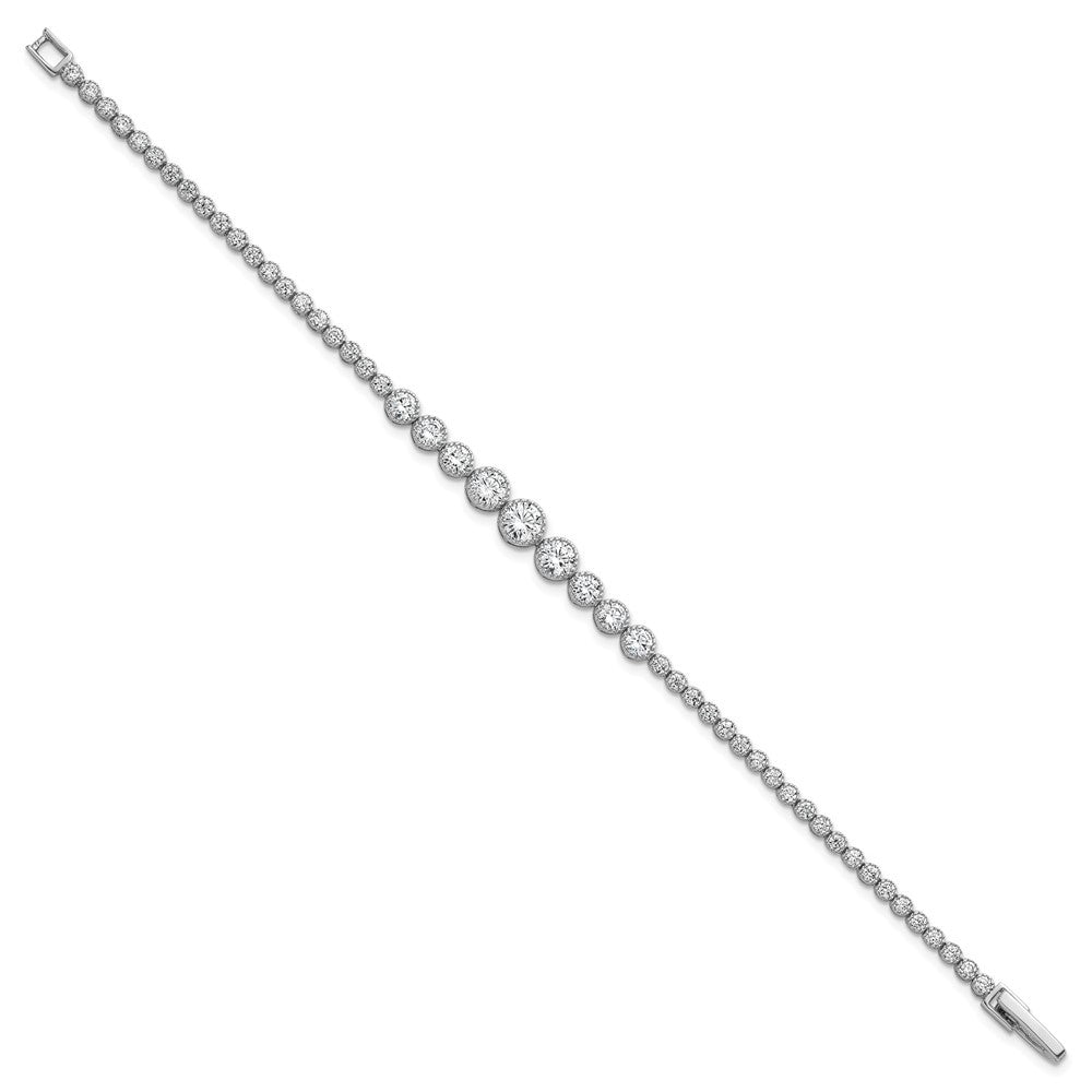 Sterling Silver Rhodium-plated  Graduated bezel-set CZ 8" Tennis Bracelet