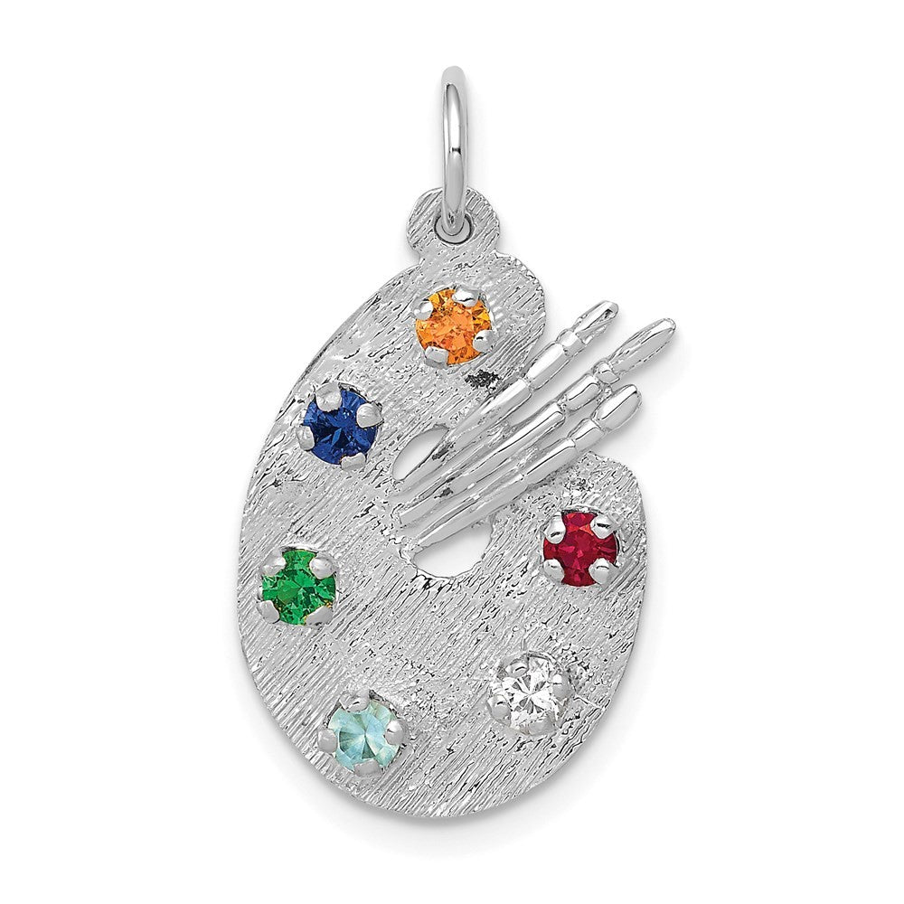 14k White Gold Artist Palette with Cubic Zirconia Stones Charm