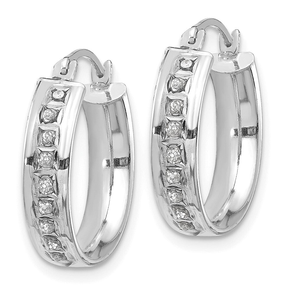 14k White Gold Diamond Fascination Round Hoop Earrings Gift for Women