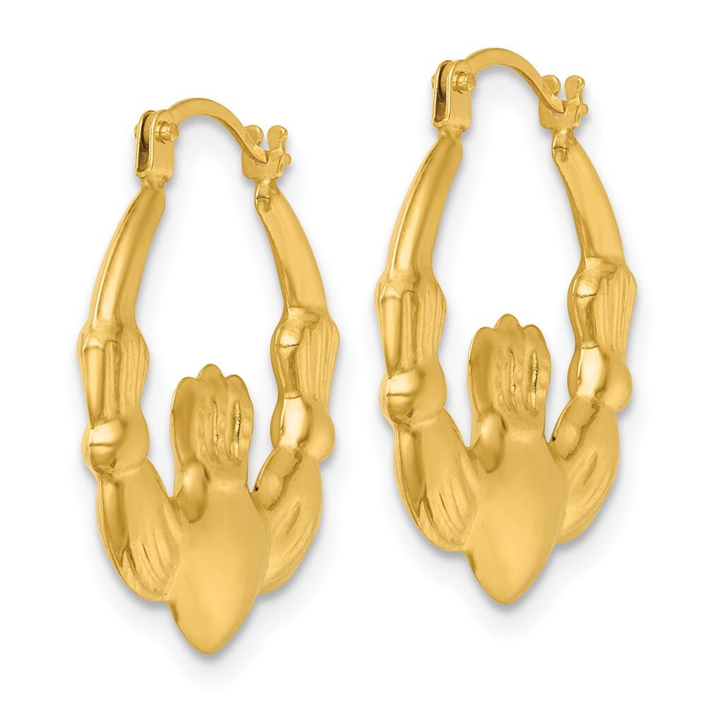 14k Yellow Gold Polished Claddagh Hoop Earrings Gift for Women