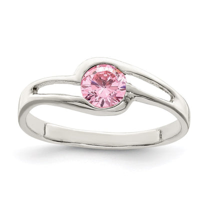 Sterling Silver Pink Round Bezel Cubic Zirconia Ring Size 7