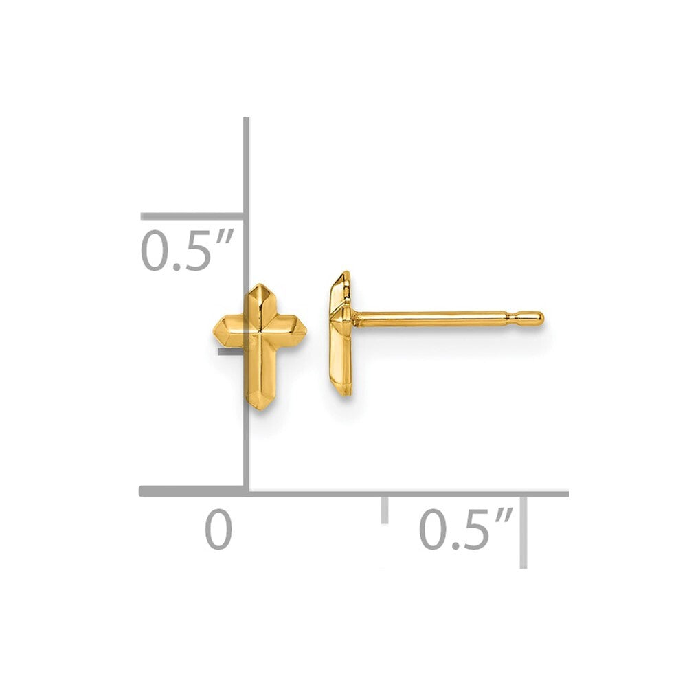 14k Yellow Gold Polished Cross Stud Earrings Gift for Women