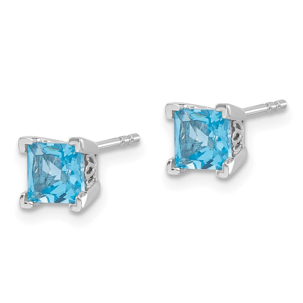 14k White Gold Square Blue Topaz Stud Earrings Gift for Women