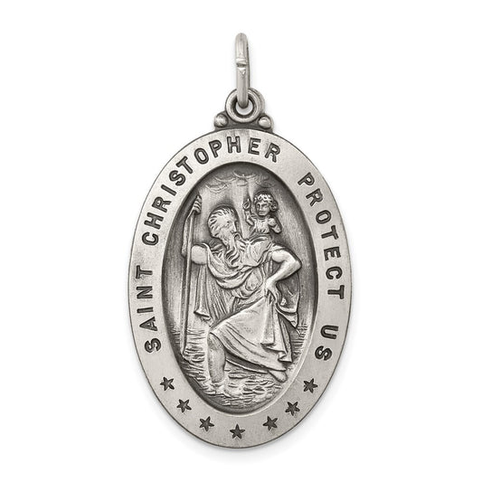 Sterling Silver Antiqued St. Christopher Medal Pendant
