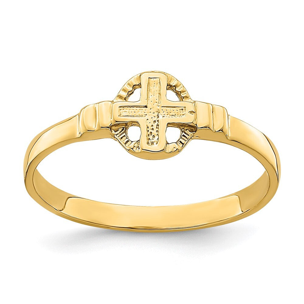 14K Yellow Gold Polished Cross In Circle Ring Size 7