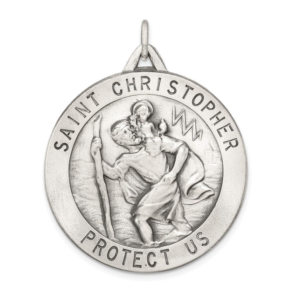 Sterling Silver Antiqued St. Christopher Medal Pendant