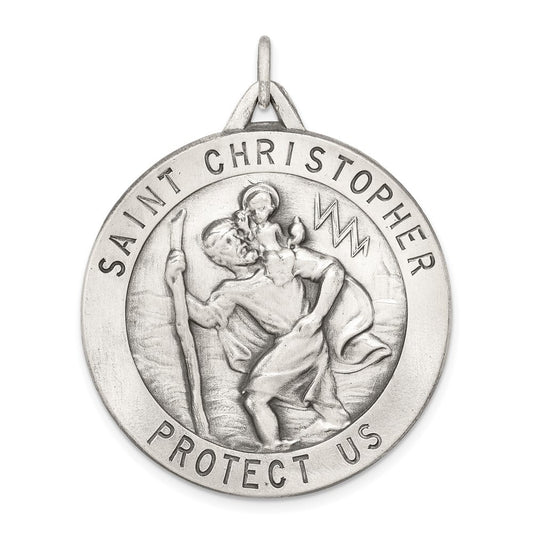 Sterling Silver Antiqued St. Christopher Medal Pendant