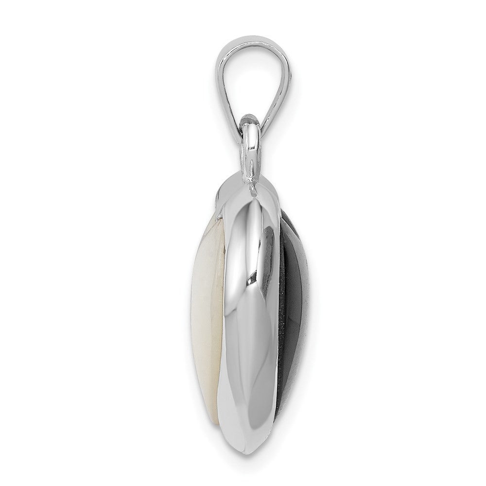 Sterling Silver Rhod-pltd Onyx Mother of Pearl Reversible Heart Pendant