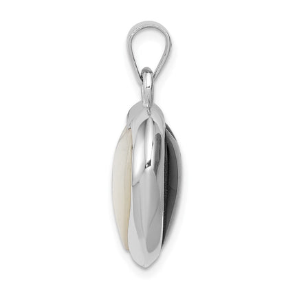 Sterling Silver Rhod-pltd Onyx Mother of Pearl Reversible Heart Pendant