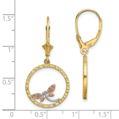 14K Two-Tonew/White Rhodium Diamond-Cut Dragonfly Earrings