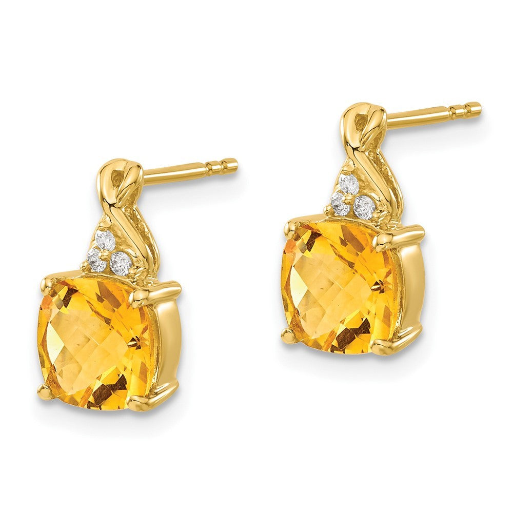 14k Yellow Gold Checkerboard Citrine and Diamond Earrings