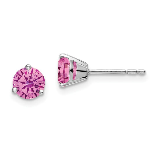14k White Gold Round Created Pink Sapphire Stud Earrings Gift for Women