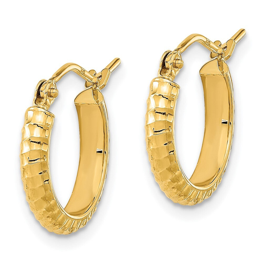 14k Yellow Gold Polished and Diamond-Cut Textured Hoop Earrings Gift for Women
