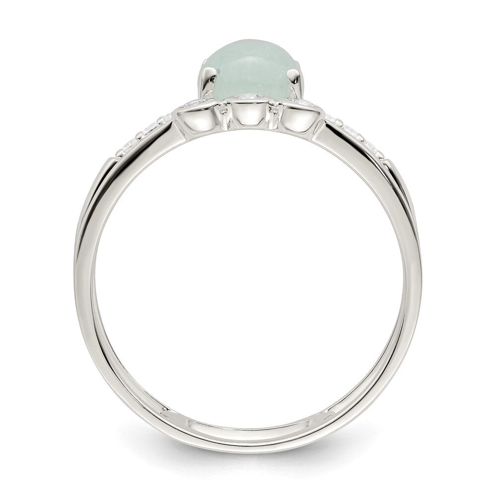 Sterling Silver Polished CZ and Light Blue Quartzite Double Ring Size 8