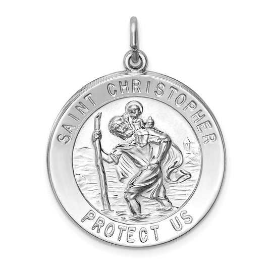 Sterling Silver Rhodium-plated Saint Christopher Medal Pendant
