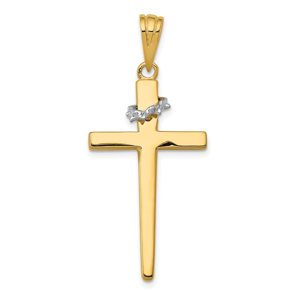 14k Two-tone Gold Cross Crown of Thorns Pendant for Women