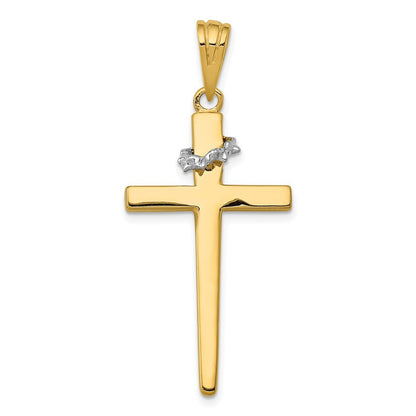14k Two-tone Gold Cross Crown of Thorns Pendant for Women