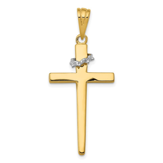 14k Two-tone Gold Cross Crown of Thorns Pendant for Women