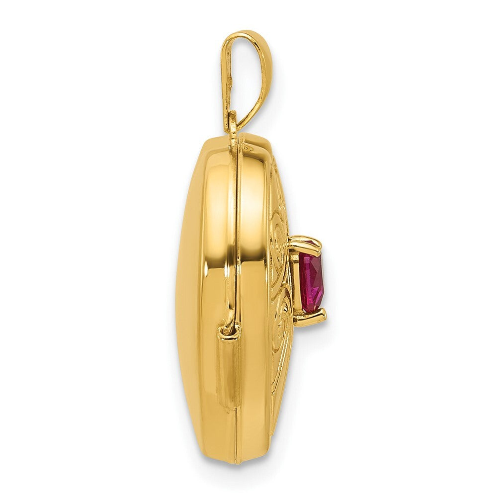 14k Yellow Gold Polished Lab Created Ruby 18mm Heart Locket Pendant