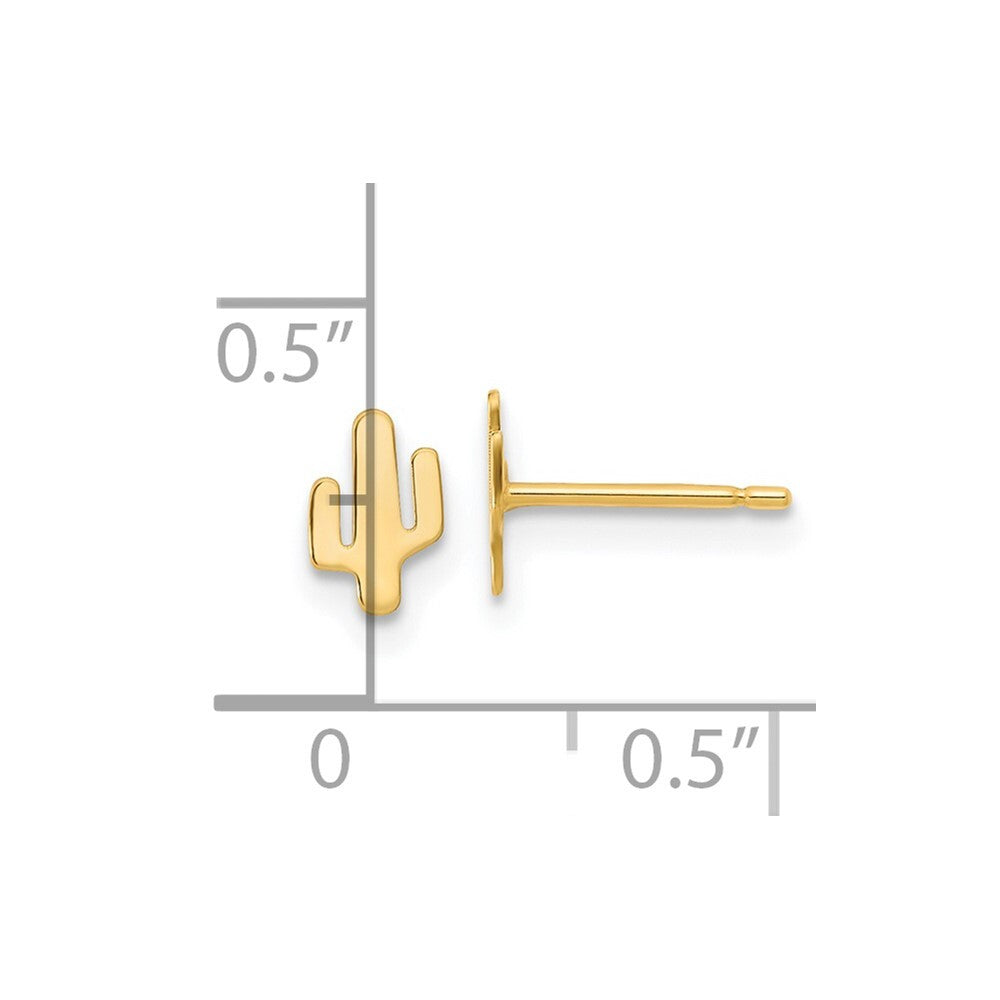 14k Yellow Gold Polished Cactus Stud Earrings Gift for Women