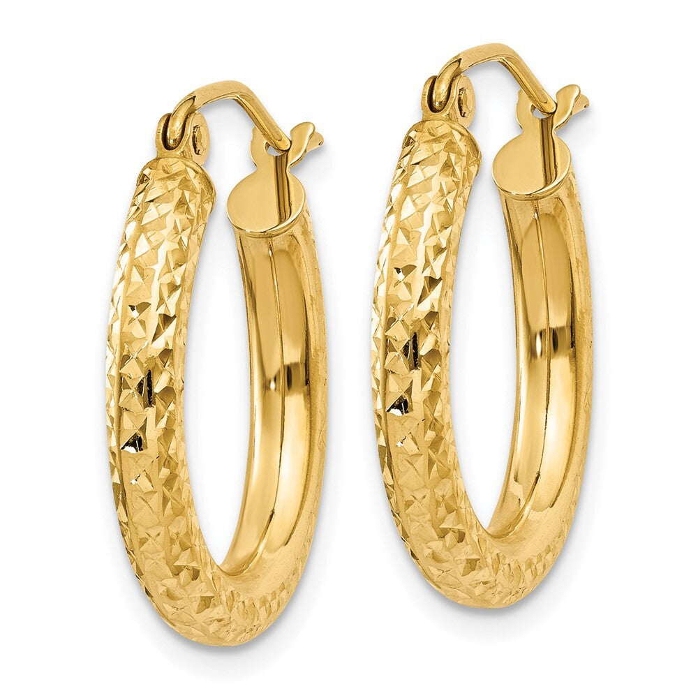 14k Yellow Gold Diamond-cut 3mm Round Hoop Earrings Gift for Women
