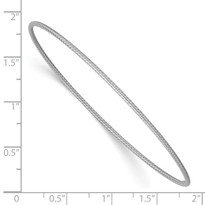 14k White Gold Polished Textured Twist 1.50mm Slip-on Round Bangle Bracelet