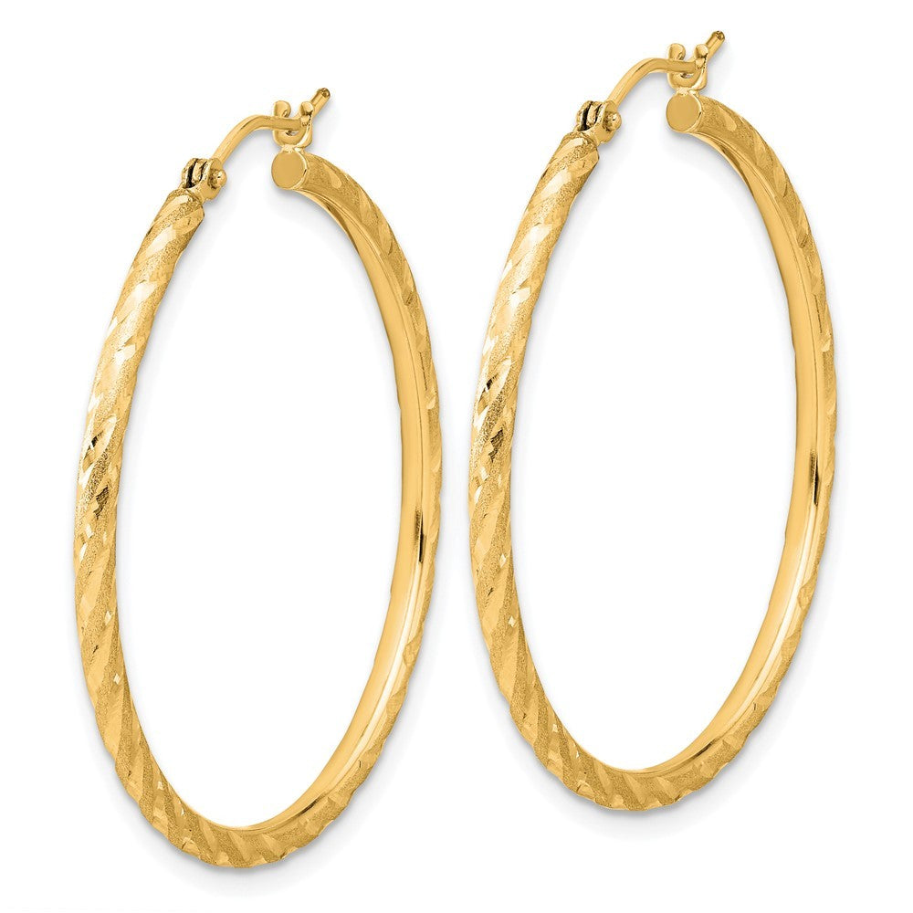 14k Yellow Gold Polished and Satin Diamond-Cut 2mm Hoop Earrings