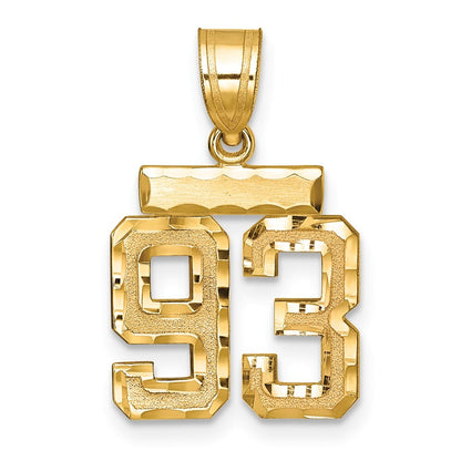 14k Yellow Gold Small Brushed Diamond-cut Number 93 Charm Pendant for Women