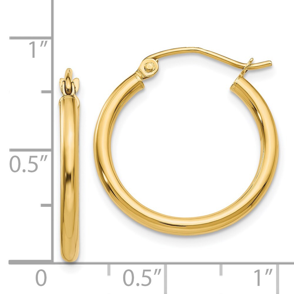 14k Yellow Gold Polished 2x20mm Lightweight Tube Hoop Earrings Gift for Women