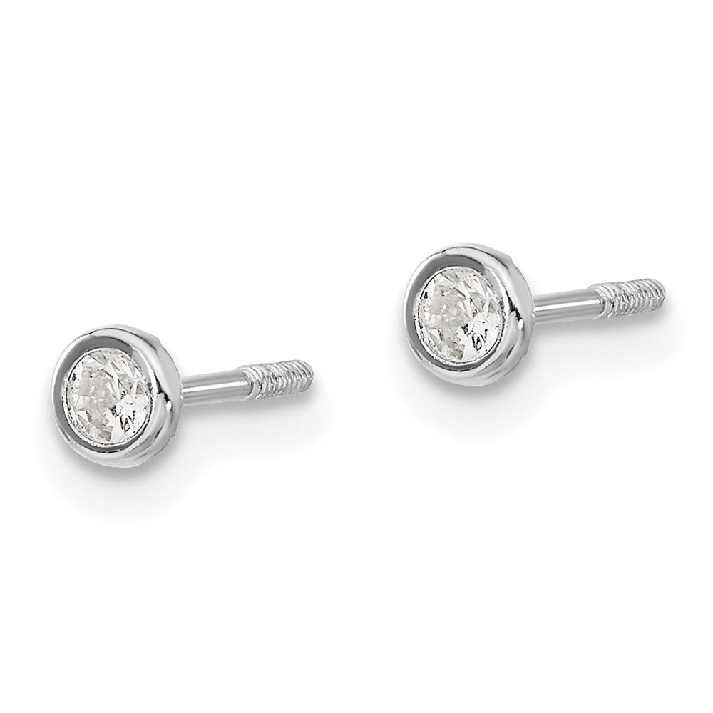 14k White Gold Polished CZ Bezel Earrings