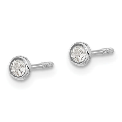 14k White Gold Polished CZ Bezel Earrings