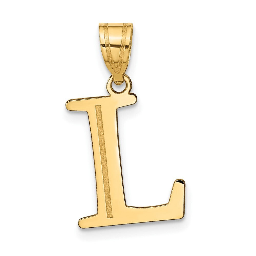 14k Yellow Gold Polished Etched Letter L Initial Pendant for Women