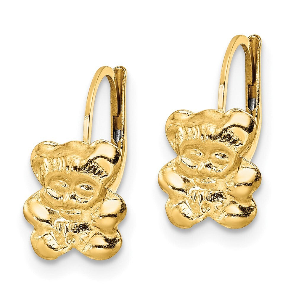 14k Yellow Gold Polished Teddy Bear Dangle Earrings Leverback Gift for Women