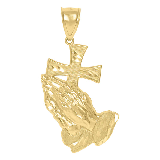 10k Two-Tone Gold Praying Hands Praying Hands With Cross Religious Charm Pendant